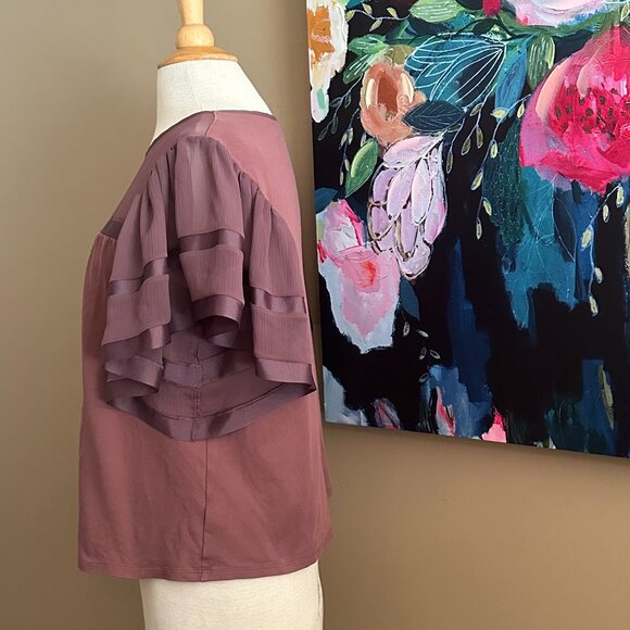 Express Mauve Sheer Panel Flutter Sleeve Blouse Women's Size Medium - Picture 4 of 8
